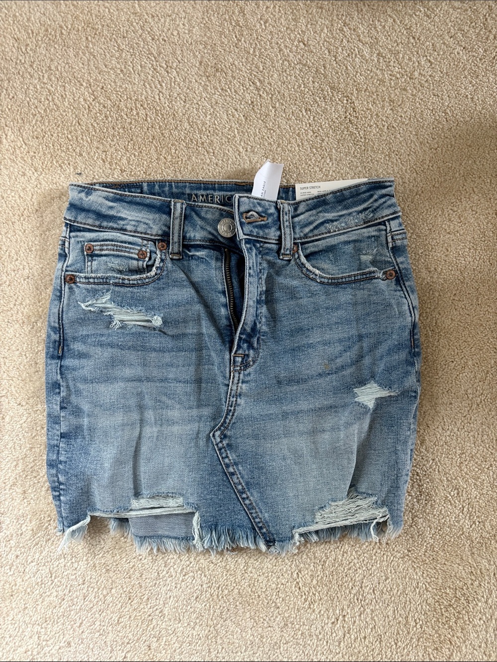 American Eagle Outfitters Light Wash Distressed Denim Mini Skirt